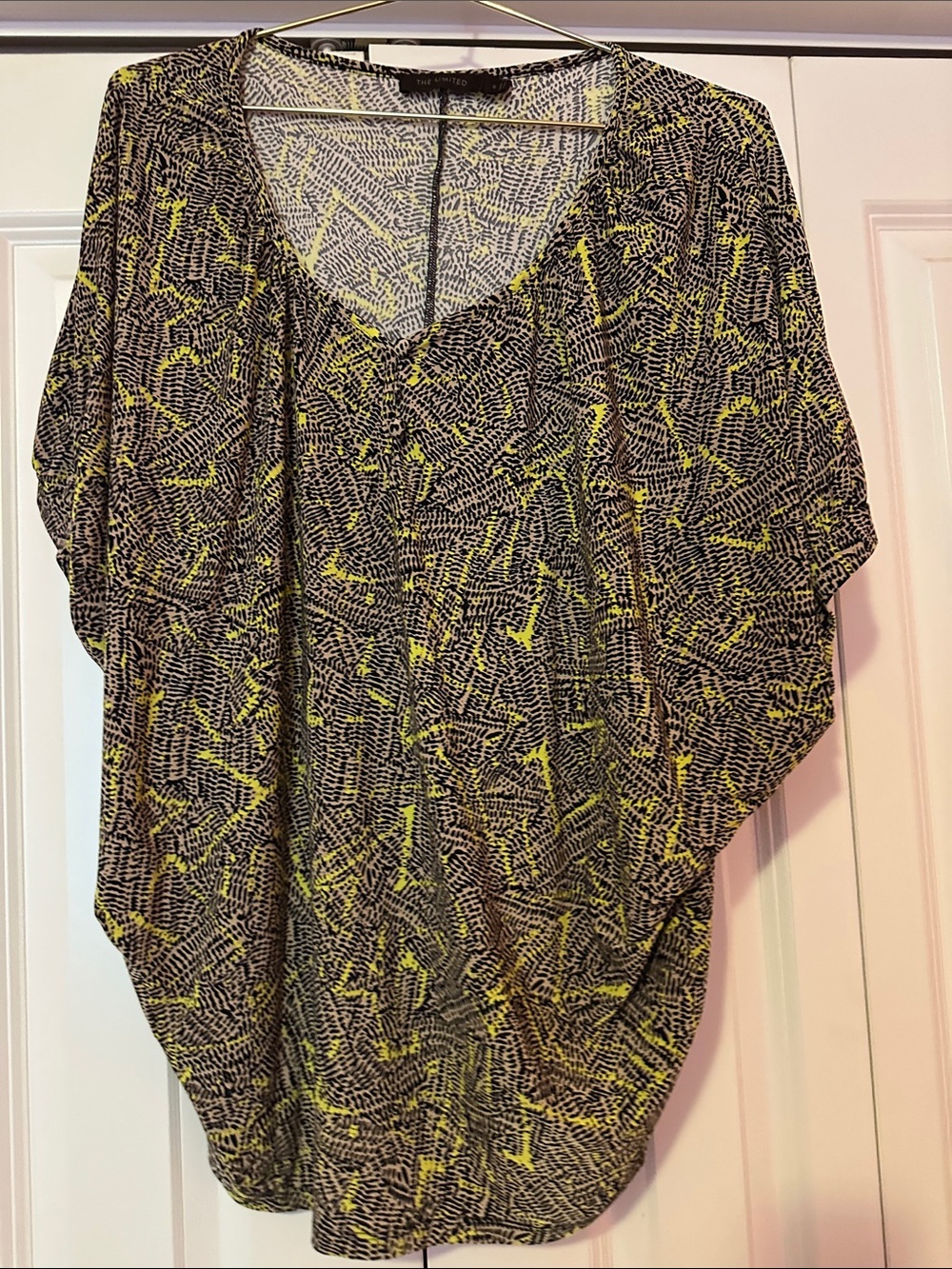 The Limited Black V-Neck Blouse with Yellow Abstract Print